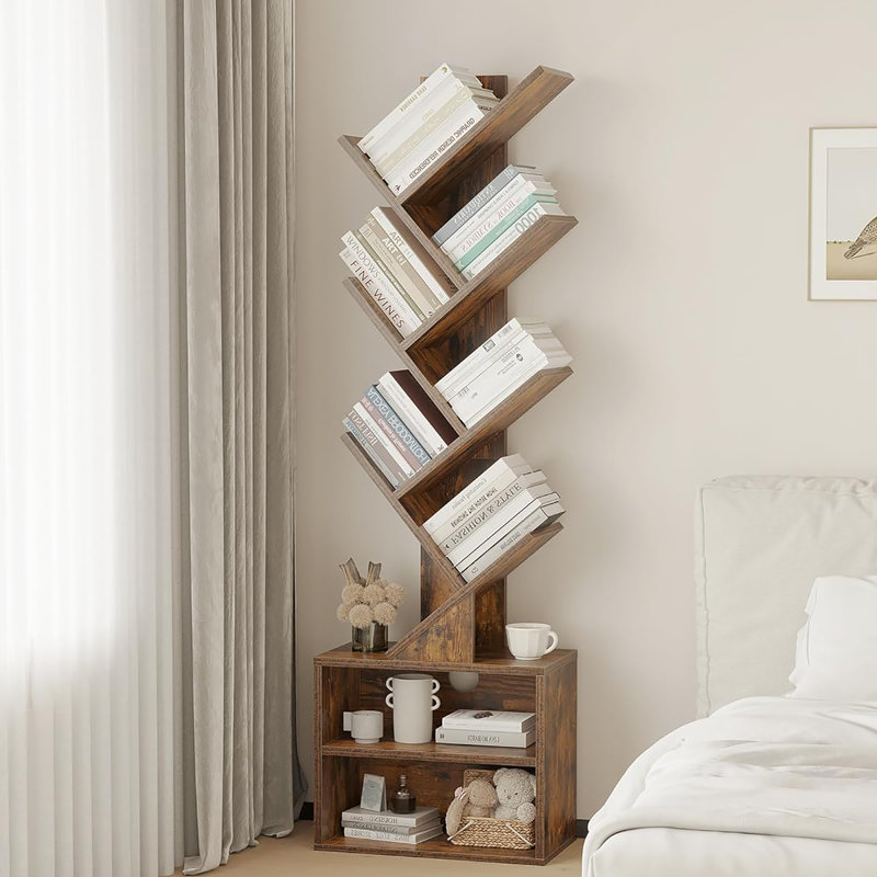 Bibliothèque à 6 niveaux en forme d'arbre avec armoire de rangement, Brun