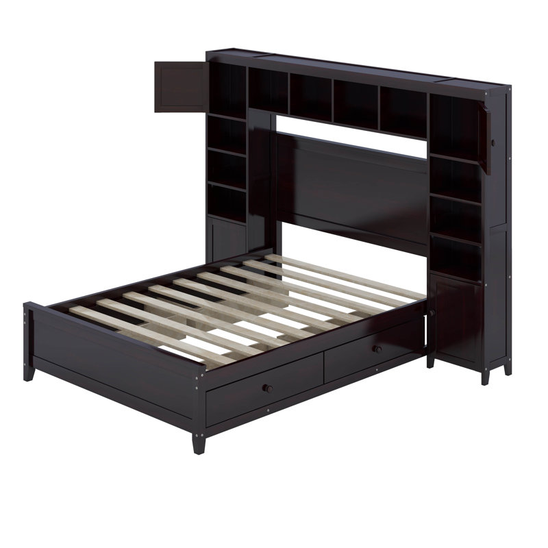 Lit plateforme double avec rangement double, Espresso