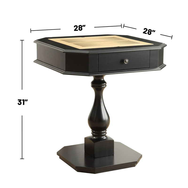 Square Top Game Table with Wooden Pedestal Base, Black