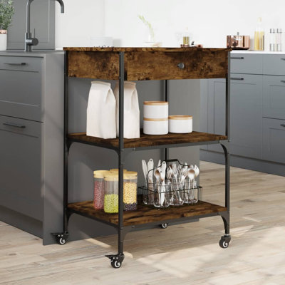 Ebern Designs Kitchen Trolley Black 23.6"X18.9"X35.2" Engineered Wood