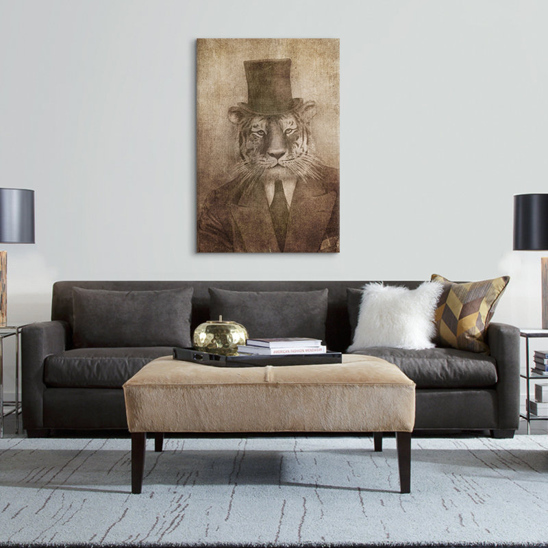 «sir tiger, impression sur toile, H 26 po x l 18 po x P 1,5 po, Toile avec cadre noir, Pas de tapis