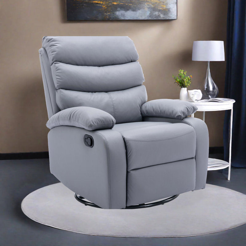 Aabid Portuondo Faux Leather Recliner, Light Gray