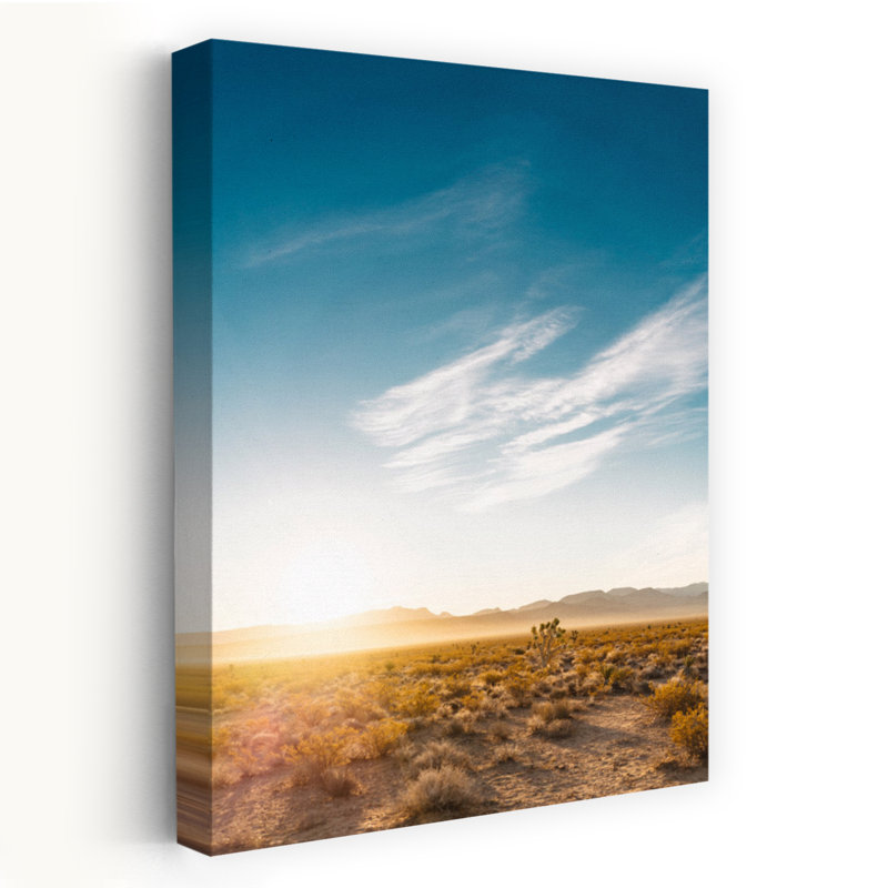 Nevada Desert Sunrise Abstract Contemporary Cactus Plant Landscape Mountain Wall Art Print 1 Piece Wrapped Canvas Wall Art