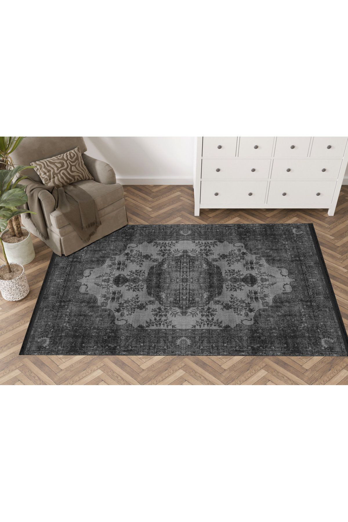 Bungalow Rose Dark Tone Grey Theme Traditional Motif Ethnic Pattern ...