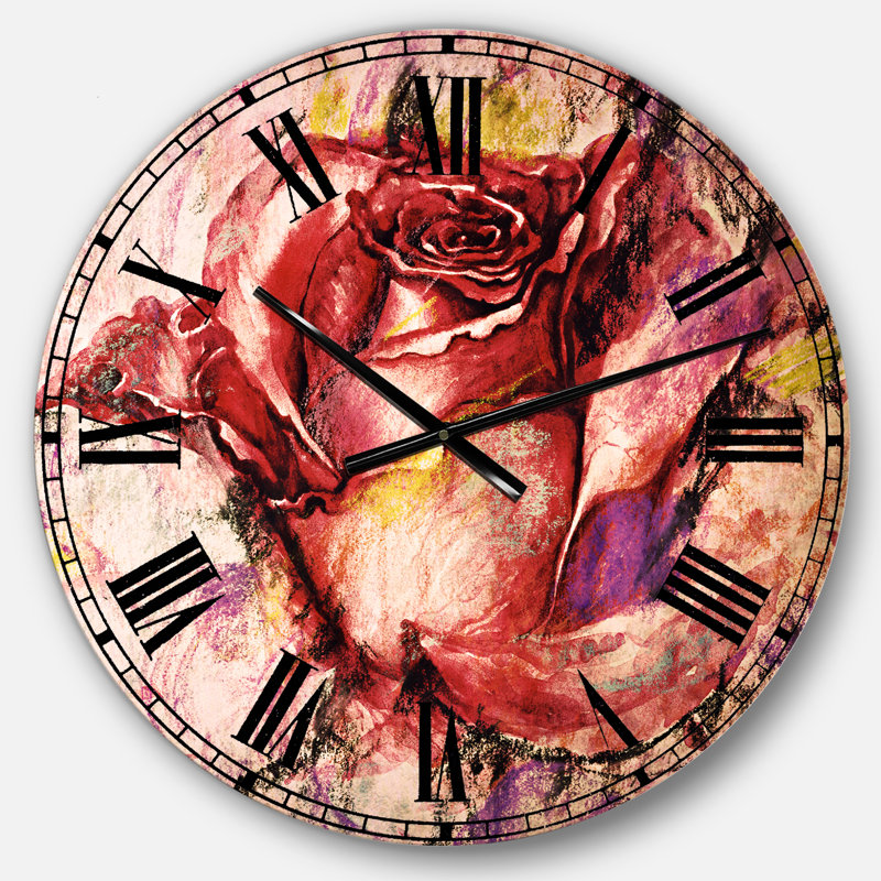 Illustration d'une rose rouge - horloge murale traditionnelle, Moyen