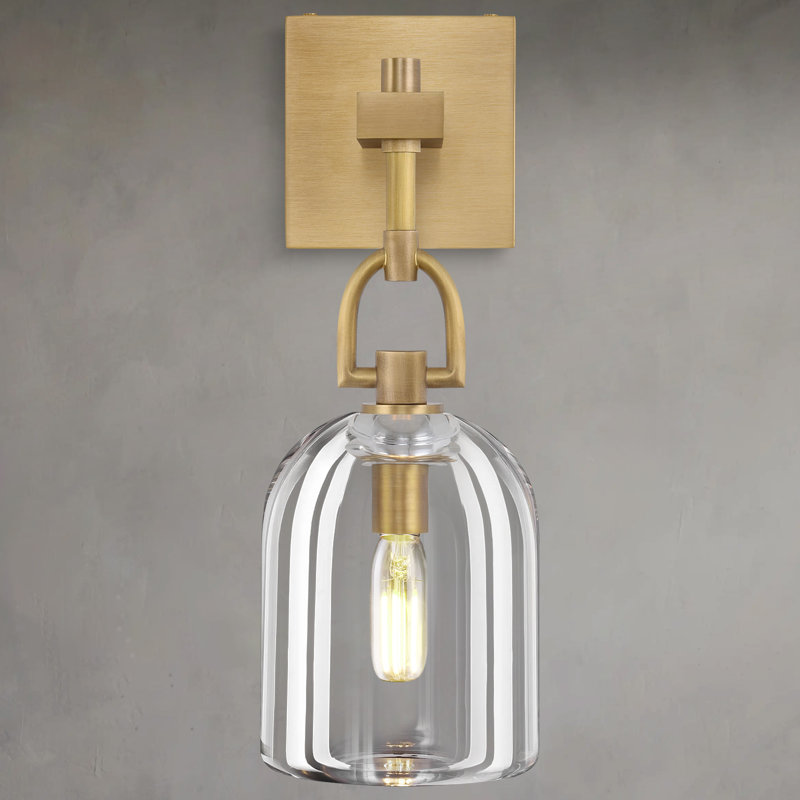 Applique murale moderne en laiton 1 lumière à intensité variable avec cloche en verre transparent, Laiton