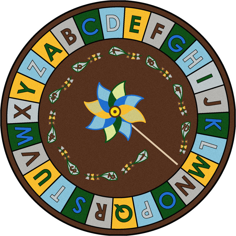 Educational Alphabet Pinwheel Area Rug, Round 7'7"