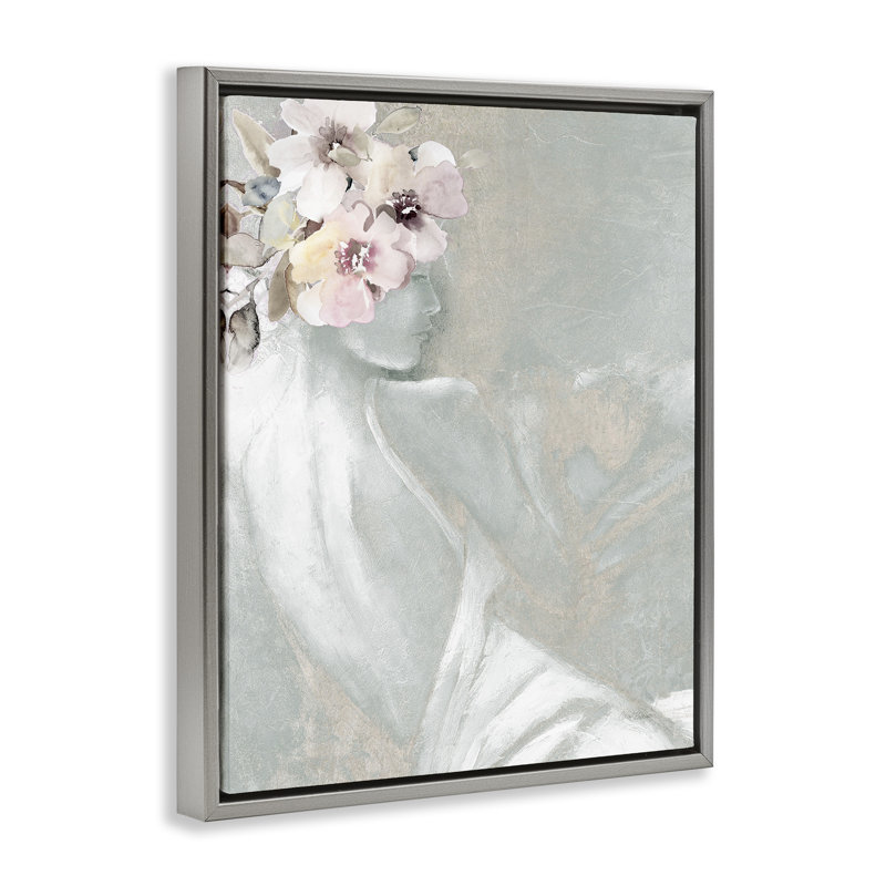 «Chic Floral Woman», art mural encadré sur toile flottante par Carol Robinson, Cadre flottant gris lustré, H 21 po x l 17 po