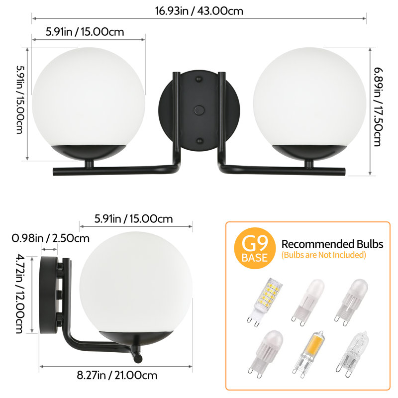 Éclairage pour salle de bain 2 lumières à intensité variable noir