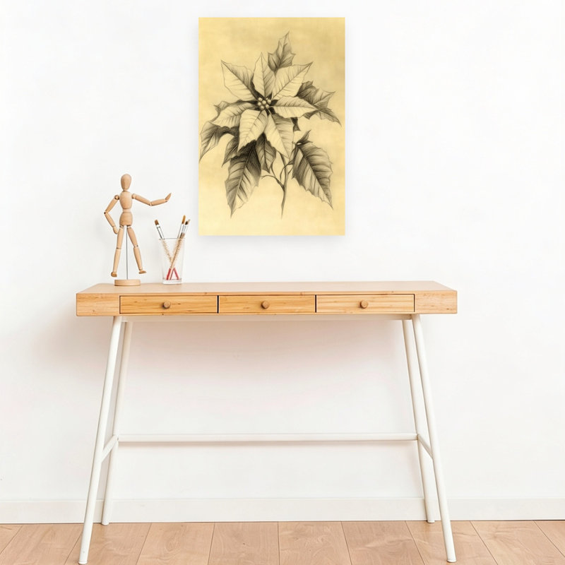 «Elegant Poinsettia», impression élégante de fleur de poinsettia traditionnelle rétro, art mural, 18" H x 12" W
