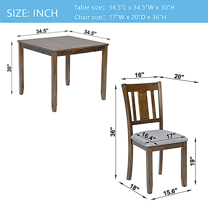 Ensemble de table de salle à manger 5 pièces en bois avec 4 chaises