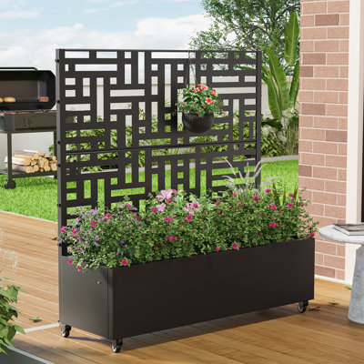 Outdoor Metal Rectangular Individual Planter Box with Trellis for Climbing Plants
