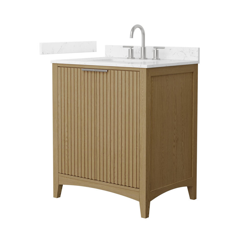 Palmilla 30" Freestanding Single Bathroom Vanity with Cultured Marble Top, Beige, Matte Black, Carrara Cultured Marble