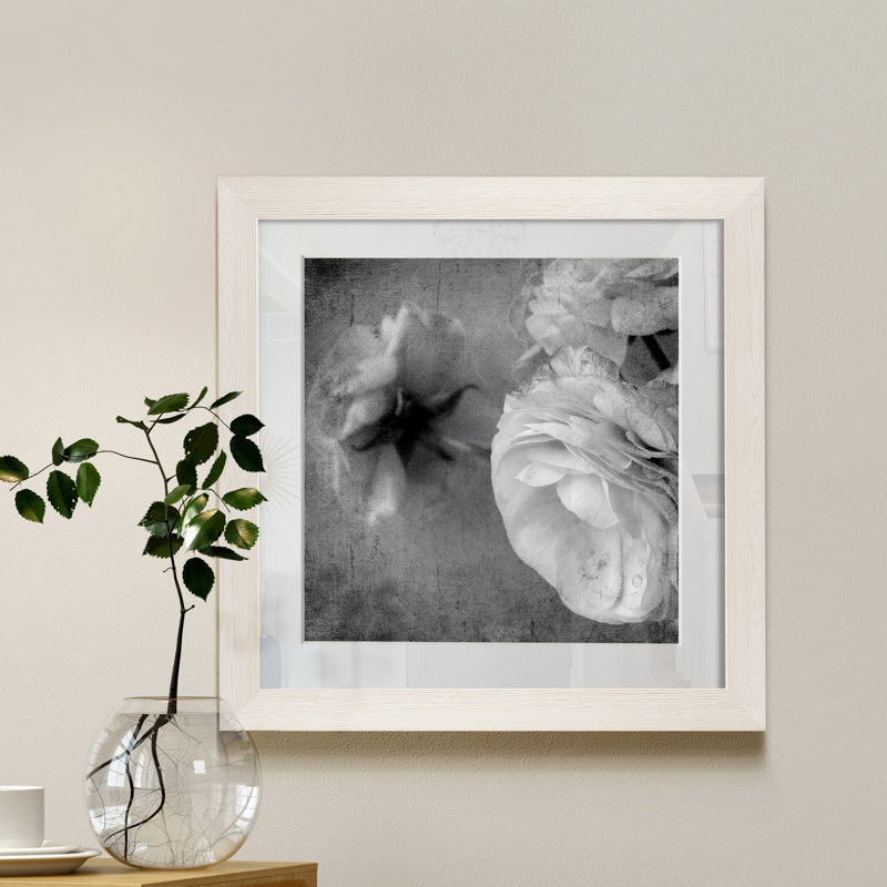 Renoncule foncé II - cadre photo, H 27,5 po x l 27,5 po x P 1,5 po, Toile avec cadre blanc, Blanc