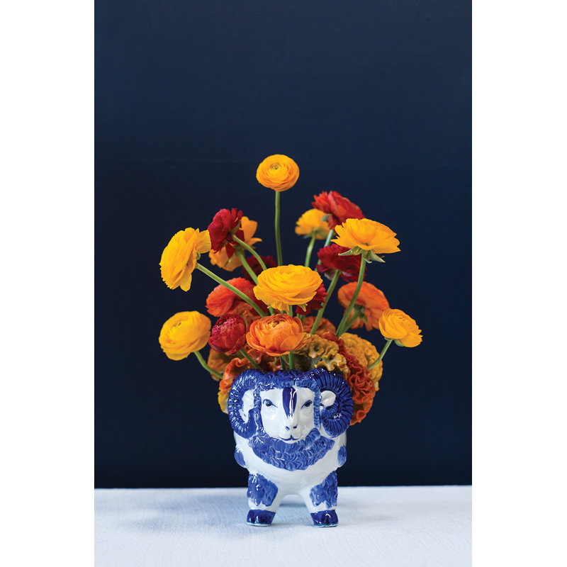 Vase de table intérieur / extérieur bleu Mouser, H 6,25 po x l 5 po x P 12,75 po