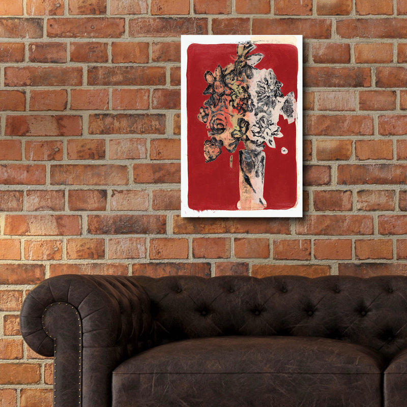 "Bouquet fond rouge" par Maria Pietri, H 24 po x l 16 po x P 0,2 po