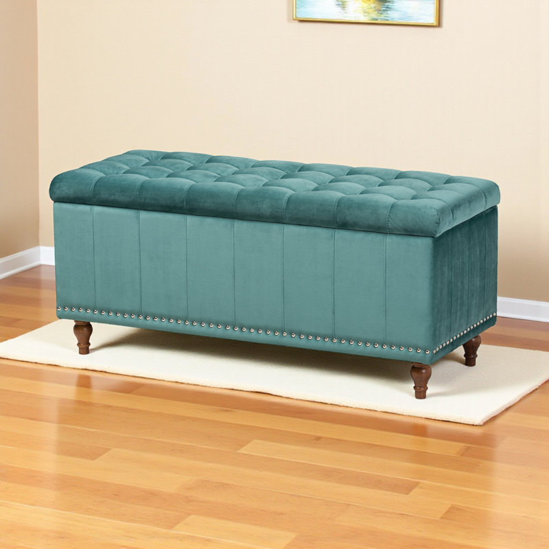 Balig Teal Velvet Fabric Upholstered Storage Bench, 18.7'' H X 41.73'' W X 16.73'' D, Teal 