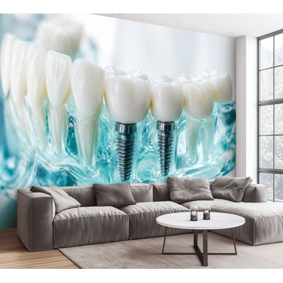 Wall Mural Peel and Stick Wallpaper dental model white blue Tooth Self-Adhesive Removable Contact Paper Wall Decor for Living Room Bedroom 100"H x 144"W