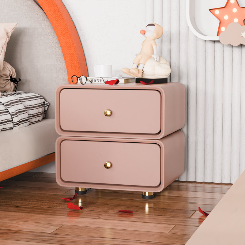 Table de chevet moderne en MDF à 2 tiroirs (unité entière), Rose