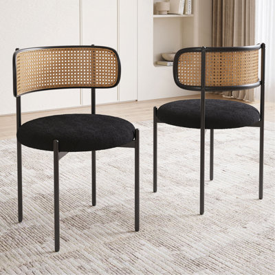 Modern Upholstered Dining Chairs Set Of 2,Rattan Back Dining Room Chairs,Accent Kitchen Chairs With Metal Legs