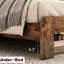 Structure de lit double avec tête de lit à DEL avec rangement, 2 ports, lattes en bois, sans sommier, pratique et confortable, taille brun foncé, gestion des câbles de la plateforme, structure,