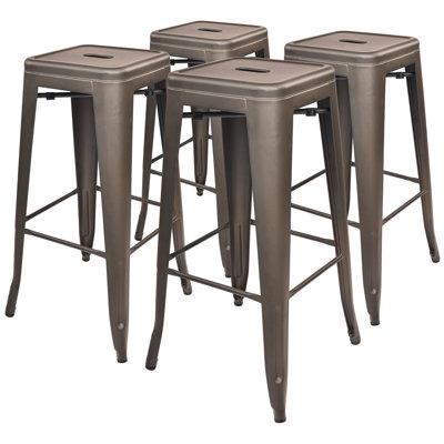30 Inches Metal Bar Stools, High Backless Stools, Indoor Outdoor Stackable Kitchen Stools, Set of 4