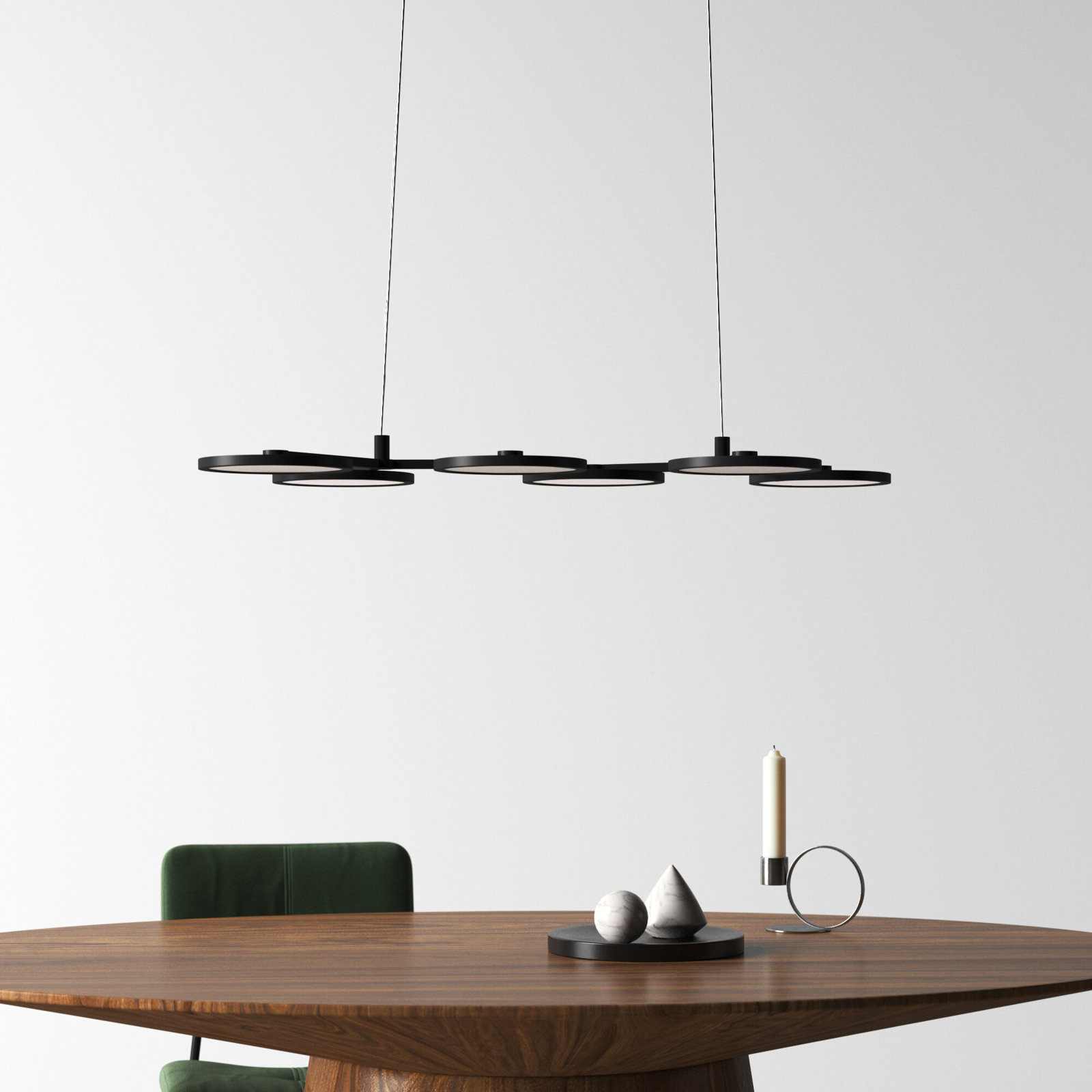 Radia 6 Light Steel Dimmable LED Pendant, Matte Black