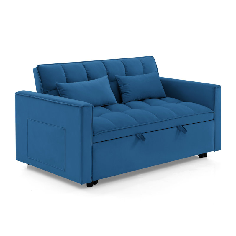 Canapé-lit polyvalent en velours pliable 54,33 po - 3 positions réglables avec 2 coussins moelleux, Bleu