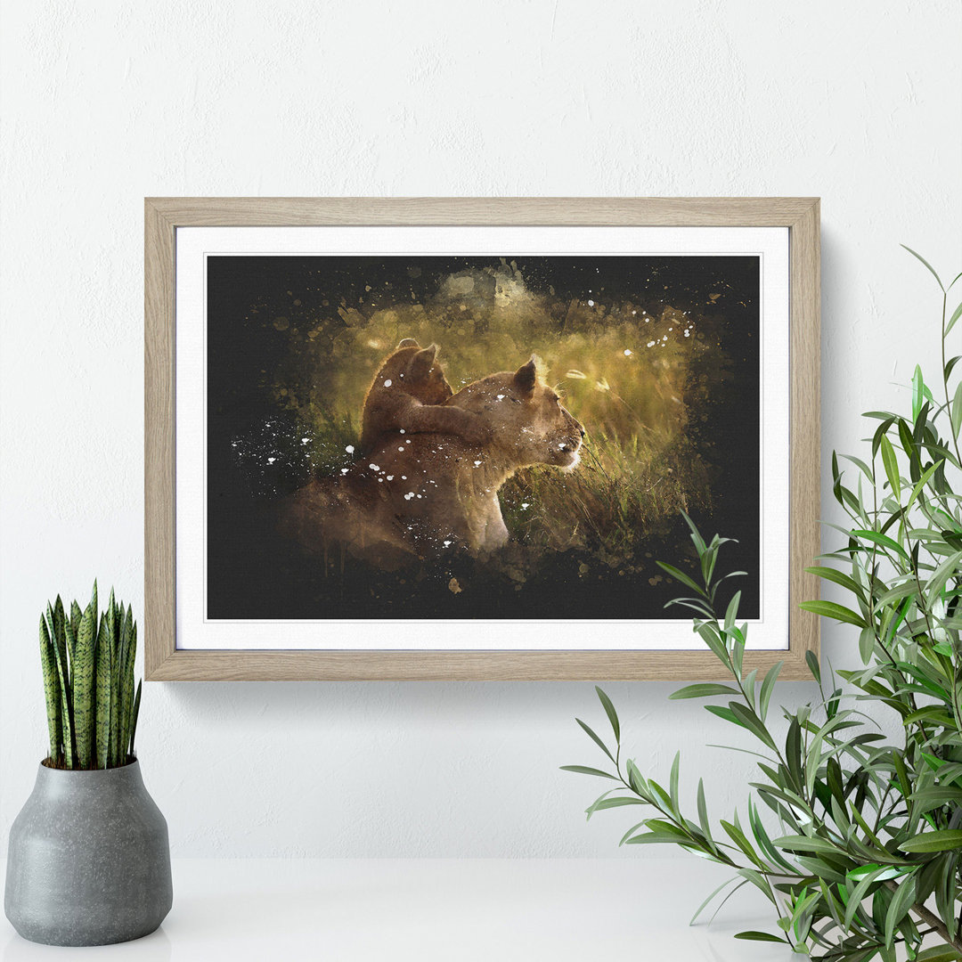 Lioness with Lion Cub - Framed Print