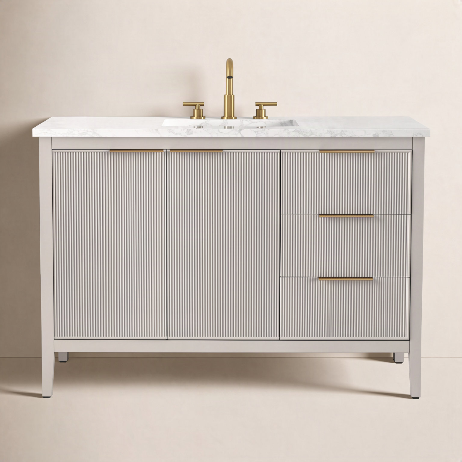 Bilroy 48" Pine Single Bathroom Vanity, Taupe/Brushed Bronze