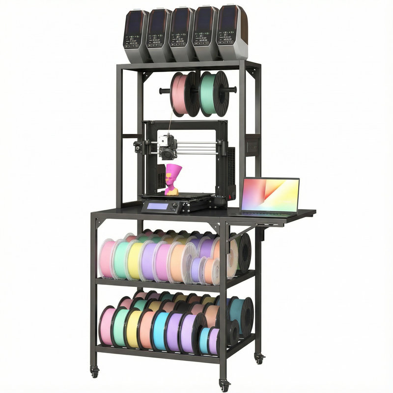 HOMGILT 3D Printer Stand, Heavy Duty 3D Printer Table Stand with Filament Storage Rack, T-Shaped Spools Holder Rack with Wheels,3D Printer Workbench for 3D Printing Studio