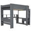 Lit mezzanine en bois pleine grandeur avec bureau, tablettes de rangement, lumières DEL et station de charge, gris foncé