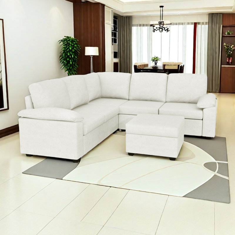 4 - Piece Upholstered Sectional, Beige Velvet