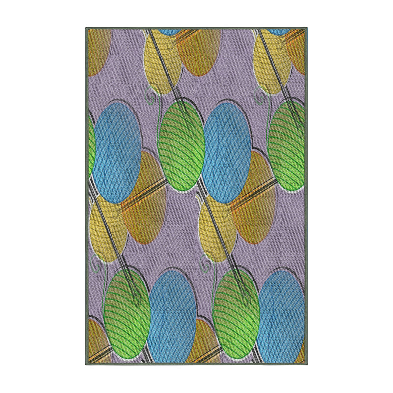 Tapis vert/bleu à motifs, Rectangle 5 pi x 7 pi