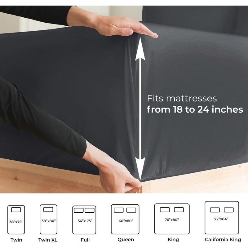 Extra Deep Pocket Fitted Sheet Only, Cooling & Breathable Bed Sheet, Soft, Fits 18–24 Inch Mattress, Split King, Dark Gray
