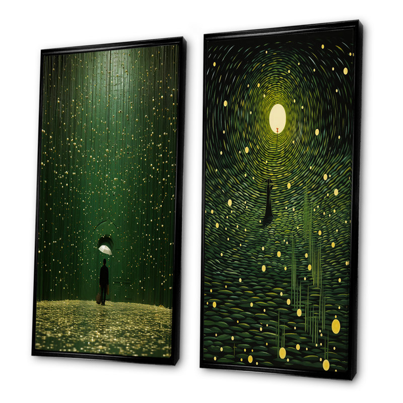 Path To The Ecology I - Ensemble de 2 décorations murales de paysages abstraits, Cadre flottant noir, H 32 po x l 33 po