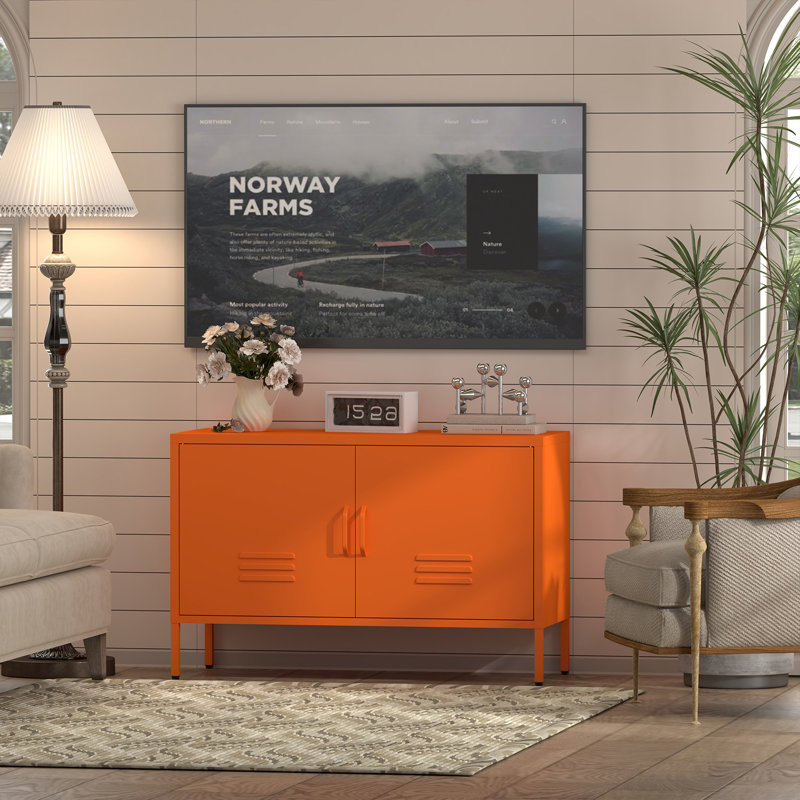 Locker Cabinet,Metal Storage Cabinet With 2 Doors,Morden Tv Stand For Living Room,Bedroom,Orange, Orange