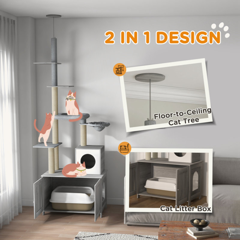 Gray Sisal 2-in-1 Cat Tree with Litter Box Enclosure