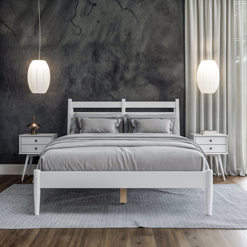 Ashlie Solid Wood Platform Bed, White, Queen