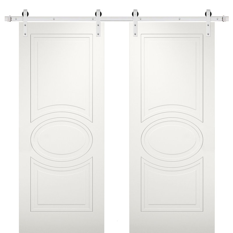 Portes de grange en bois manufacturé Mela avec ensemble de quincaillerie d'installation, 36 po x 80 po, Argent