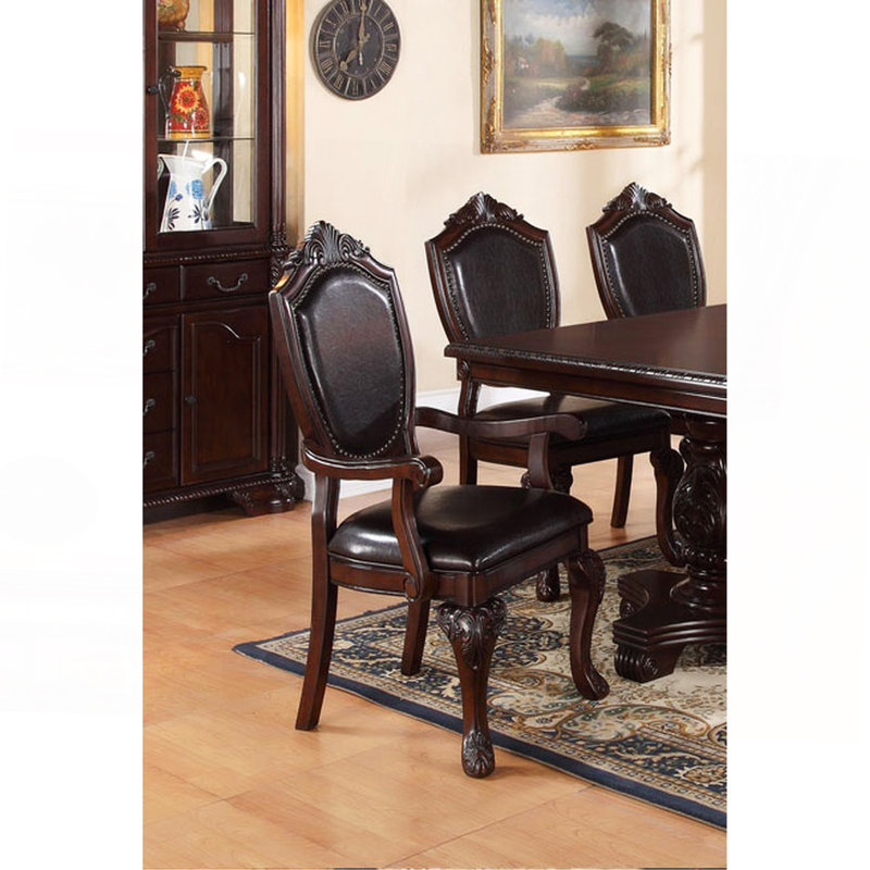 Table de salle à manger formelle avec 2 accoudoirs à rallonge et 6 chaises d'appoint en brun 9 pièces