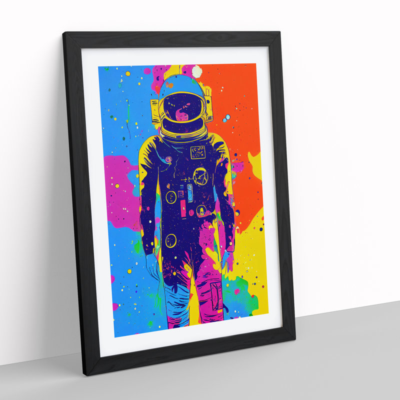 Colourful Astronaut - Wall Art, Black Framed, 66cm H x 48cm W x 2cm D, White