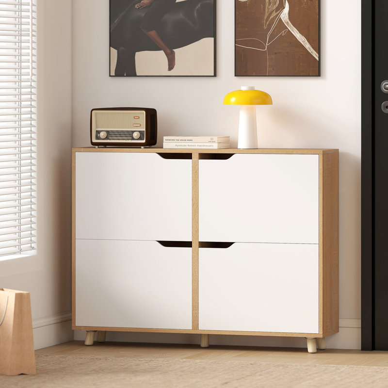 Armoire à chaussures, armoire de rangement à chaussures avec 4 tiroirs rabattables, naturel, Naturel