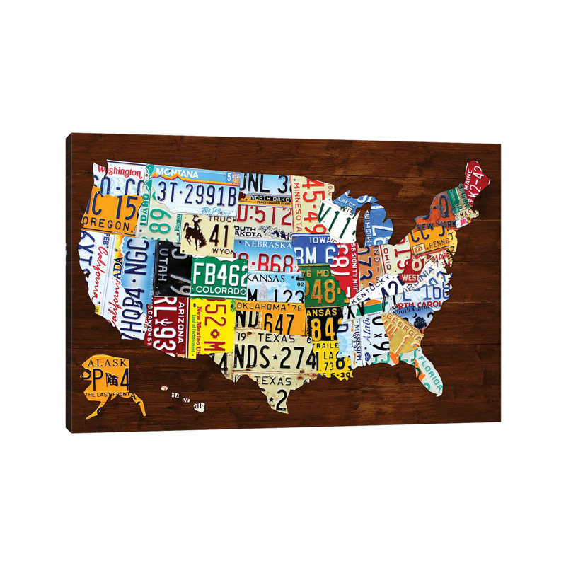 United States Of America License Plate Map 2018 - Print on Canvas, 101.6 cm H x 66.04 cm W x 1.91 cm D, Wrapped Canvas