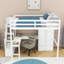 Lit mezzanine double en bois avec bureau, garde-robe, tiroir, tablettes et station de charge-41593842