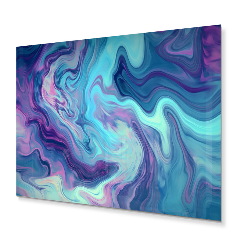 Fusion de marbre turquoise mauve I - impression sur métal, H 24 po x l 32 po