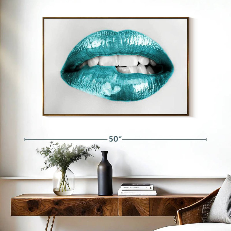 Bouche à lèvres, Cadre flottant doré, 40 po x 27 po