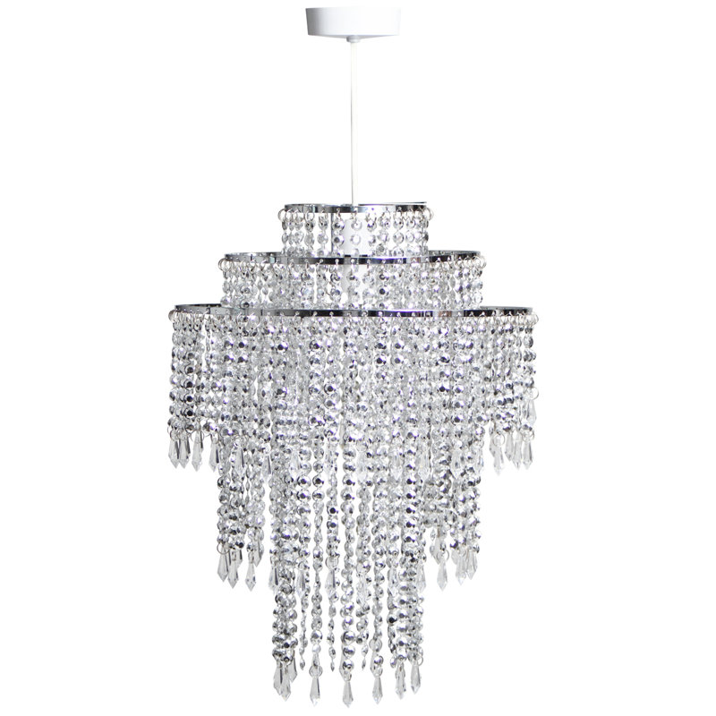 44cm H Plastic Novelty Pendant Shade in Silver Beaded, Silver
