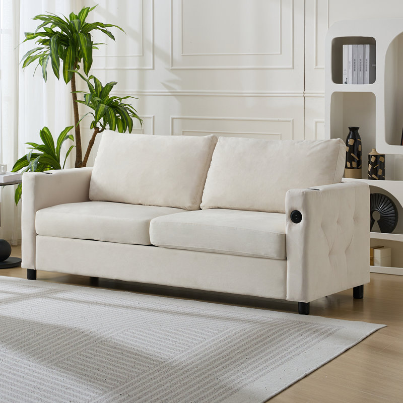 Full Size Smart Sleeper Sofa with Charging & Gel Memory Foam, Beige