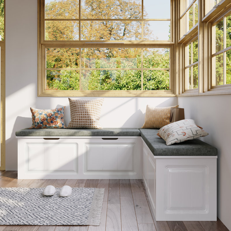 Banc de rangement en L avec siège rembourré